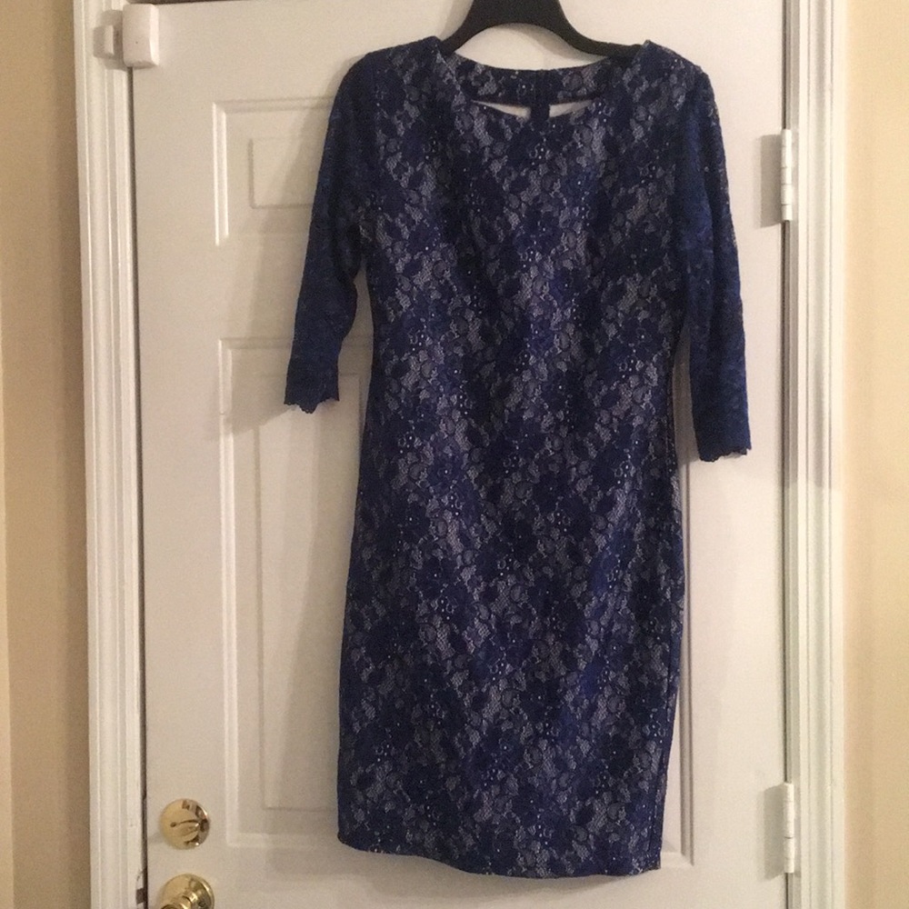 White and blue lace dress.